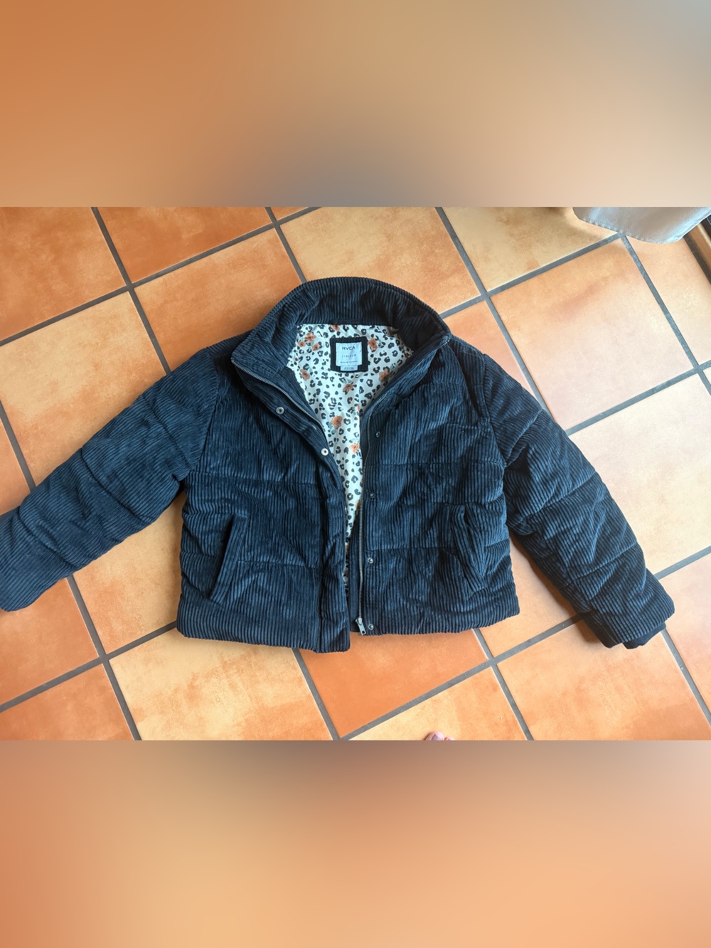 RVCA Corduroy Puffer Jacket with Leopard Lining